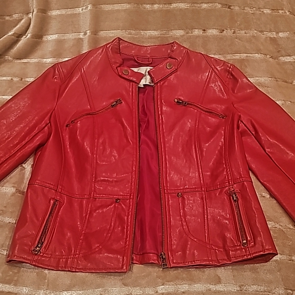 Red Faux Leather Motorcycle Jacket